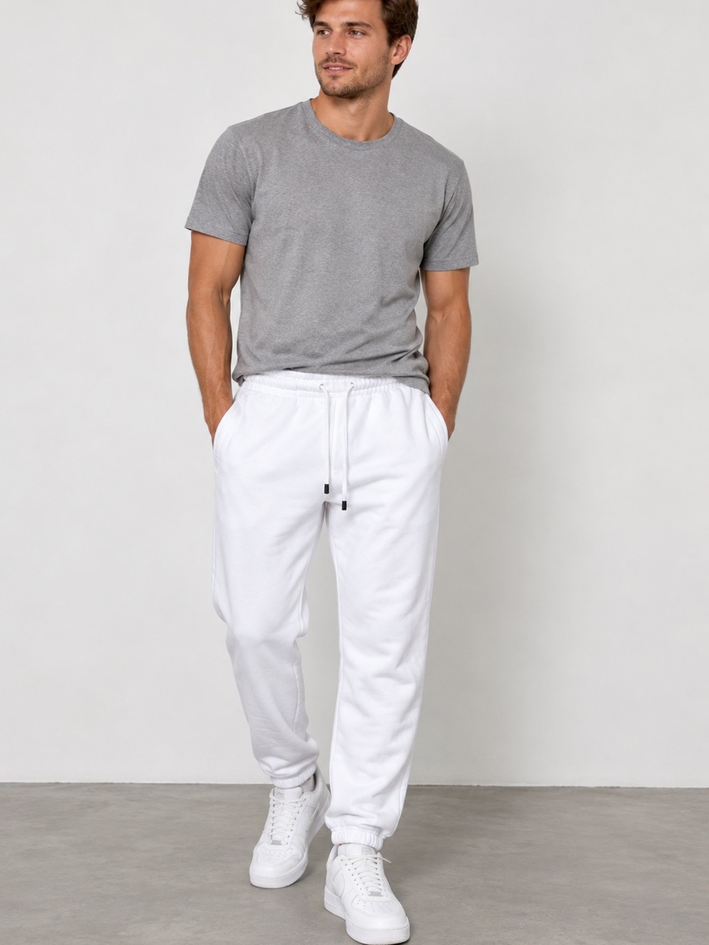 TALENTLESS White Drawstring Jogger Sweatpants Heavyweight Cotton